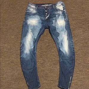 RED HOUSE Stylish Distressed Ankle Jeans in Blue